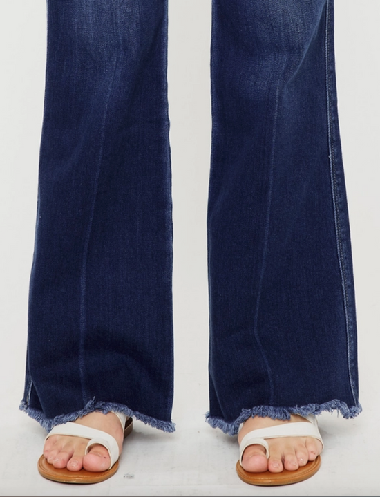 Aspen High Rise Dark Fringe Flare Denim