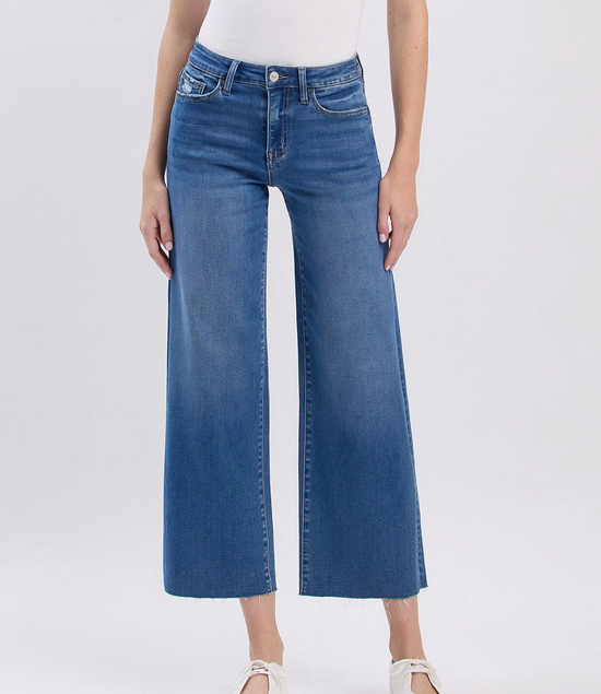 Right Raw Hem Crop Slim Wide Denim