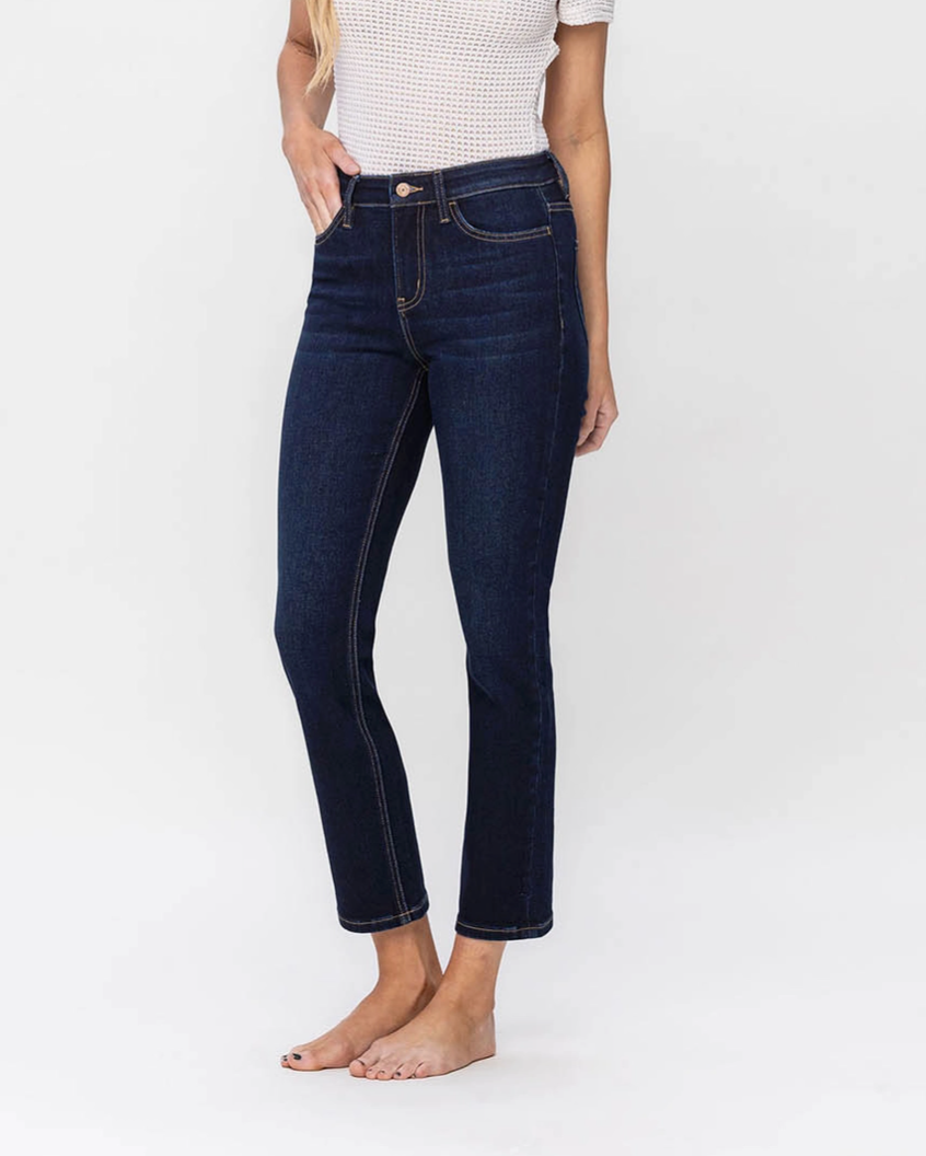 Enraptured Dark High Rise Slim Straight Denim