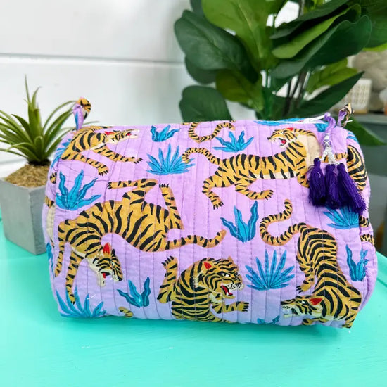 Purple Tiger Print Quilted Cosmetics Bag