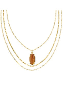 Elle Bamboo Frame Triple Strand Necklace in Marbled Amber Illusion