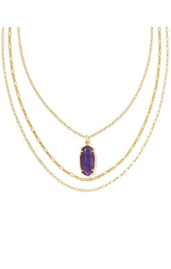 Elle Bamboo Frame Triple Necklace in Dark Purple Amethyst