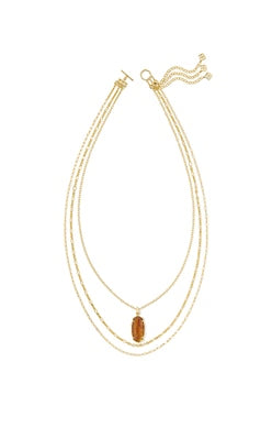 Elle Bamboo Frame Triple Strand Necklace in Marbled Amber Illusion