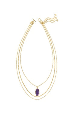 Elle Bamboo Frame Triple Necklace in Dark Purple Amethyst