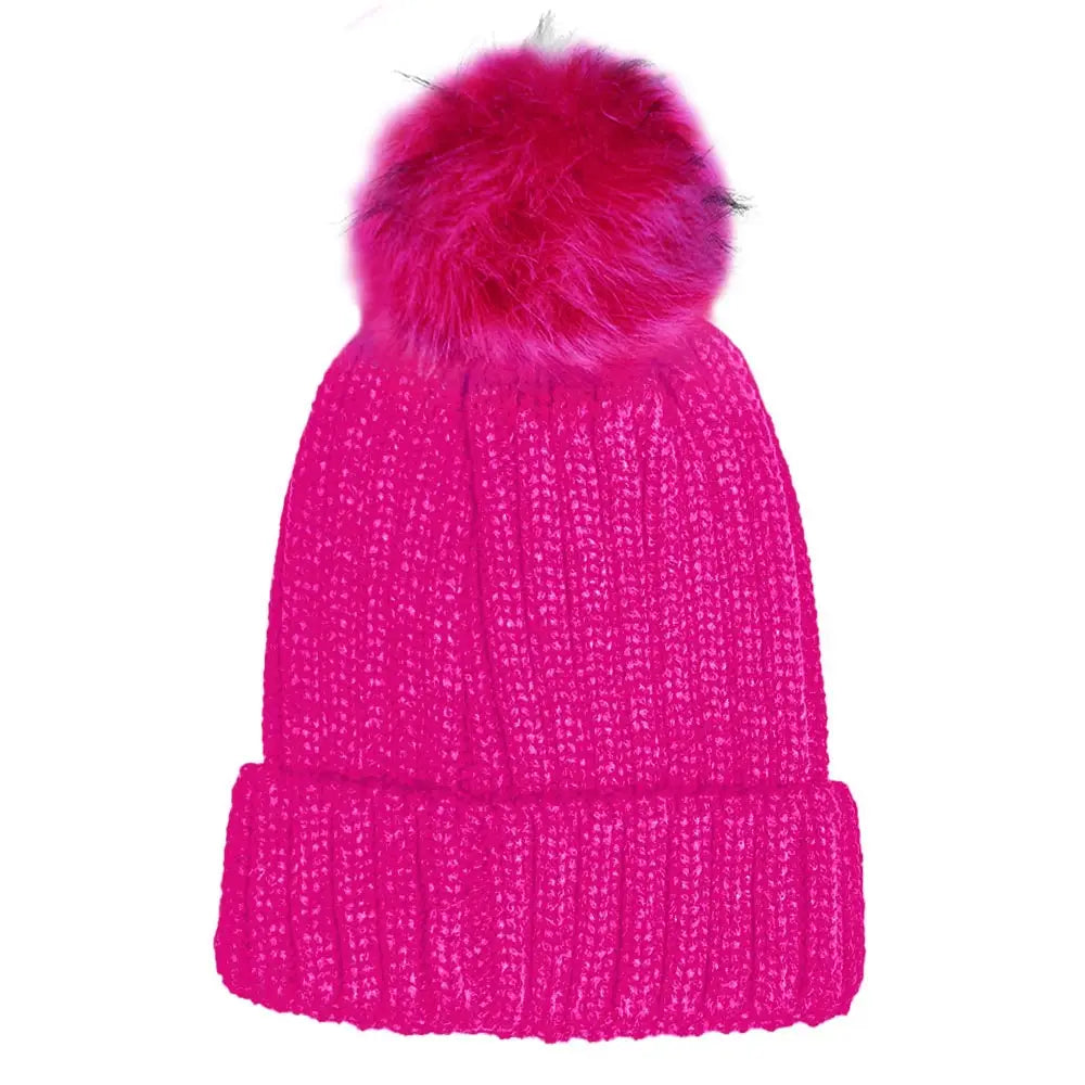 Cable Knit Hot Pink Pom Beanie